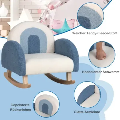Dětské houpací křeslo plyšové plyšové křeslo s houpacími nohama z topolového dřeva modré barvy