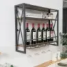 Nástěnný kovový stojan na víno 3-Tier s držákem na sklo Průmyslový design Rustic Brown