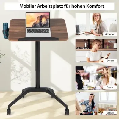 Stůl na stání Stůl na stání s pracovní deskou a 4 kolečky 72 x 50 x 74-107 cm Hnědá + černá