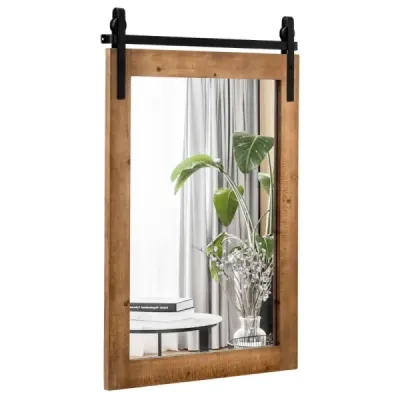 Obdélníkové zrcadlo s dřevěným rámem a kovovým držákem Rustic 76,5 x 56 cm Brown