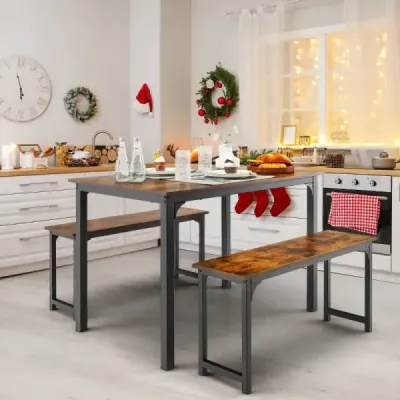 Jídelní stůl se 2 lavicemi jídelní set 3 110 x 70 cm kuchyňský stůl pro 4 osoby káva + černá
