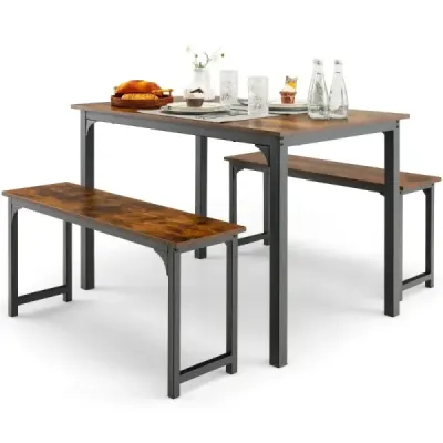 Jídelní stůl se 2 lavicemi jídelní set 3 110 x 70 cm kuchyňský stůl pro 4 osoby káva + černá