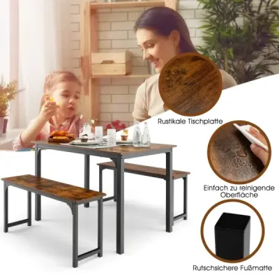 Jídelní stůl se 2 lavicemi jídelní set 3 110 x 70 cm kuchyňský stůl pro 4 osoby káva + černá