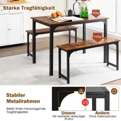 Jídelní stůl se 2 lavicemi jídelní set 3 110 x 70 cm kuchyňský stůl pro 4 osoby káva + černá