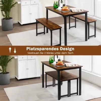 Jídelní stůl se 2 lavicemi jídelní set 3 110 x 70 cm kuchyňský stůl pro 4 osoby káva + černá