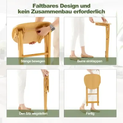 Sada 2 skládacích barových židlí z bambusu s opěrkou na nohy výška sedáku 61 cm přírodní