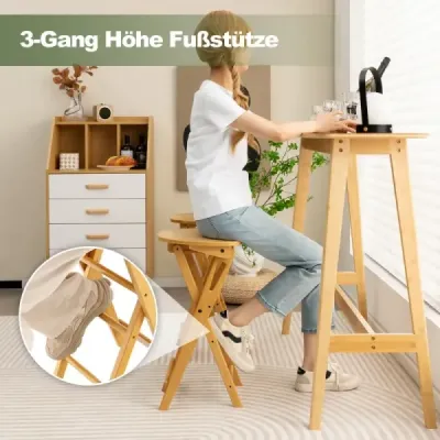 Sada 2 skládacích barových židlí z bambusu s opěrkou na nohy výška sedáku 61 cm přírodní