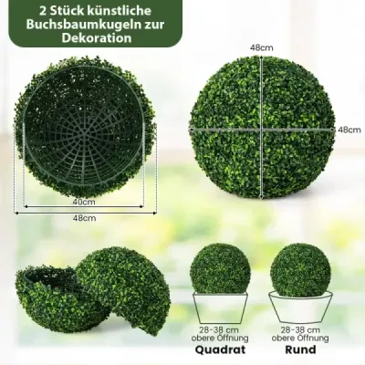 2 buxusová koule 48 cm buxusová koule z umělých kulových rostlin odolných vůči UV záření