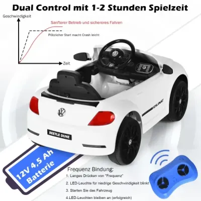 Dětské autíčko VW Beetle s hudbou a 2 režimy svícení včetně 2,4G dálkového ovládání bílé