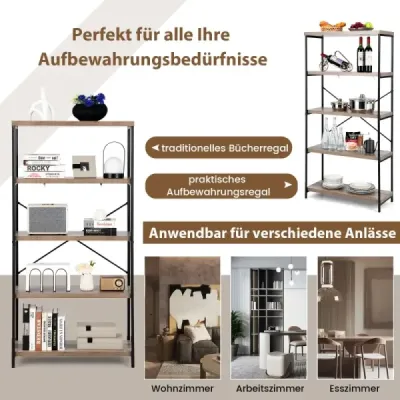 Regál s 5 úrovněmi a kovovým rámem a průmyslovým designem stojící regál kancelářský regál šedý