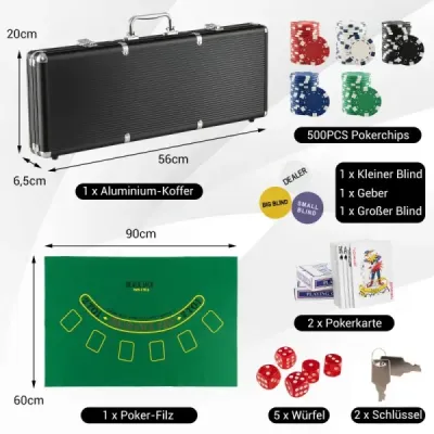 Pokerová souprava s 500 laserovými žetony pokerový kufřík hliníkové pokerové žetony