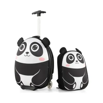 2 TLG dětský kufr a batoh s kolečky a 3-stupňovou teleskopickou rukojetí 12"+16" dětský vozík panda