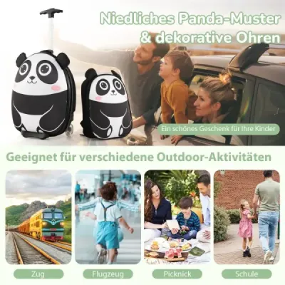 2 TLG dětský kufr a batoh s kolečky a 3-stupňovou teleskopickou rukojetí 12"+16" dětský vozík panda