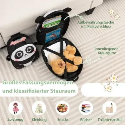 2 TLG dětský kufr a batoh s kolečky a 3-stupňovou teleskopickou rukojetí 12"+16" dětský vozík panda