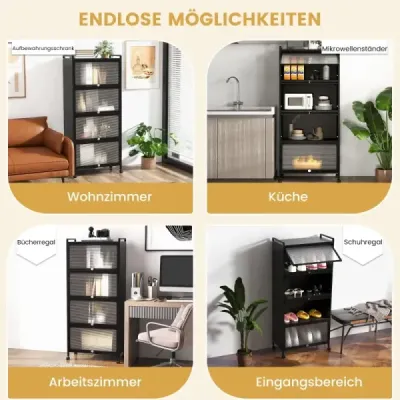 Kuchyňský regál s kolečky Mobilní stojan na mikrovlnnou troubu s výklopnými dvířky z PC 60 x 32 x 154 cm černý