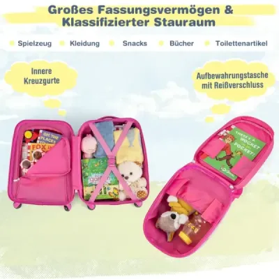2-dílný dětský kufr + plastový batoh dětský vozík 12"+16" růžový ptáček