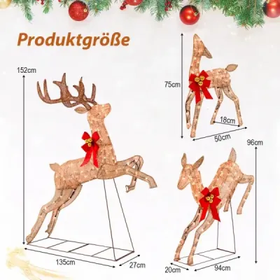3-dílný osvětlený vánoční sob Rodinná sada vánočního soba