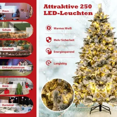 180 cm umělý vánoční stromek se sněhem a 250 teplými bílými LED světly zelenými