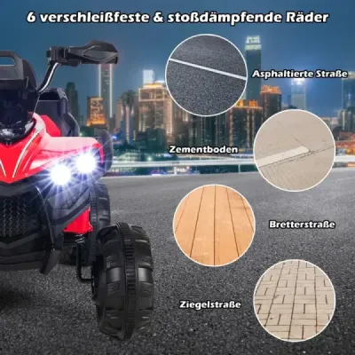 12V elektrická dětská čtyřkolka s úložným prostorem a LED světly Mini elektrická čtyřkolka 3-6 km/h červená