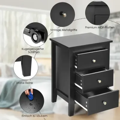 Noční stolek set 2 se 3 zásuvkami noční stolek pro postel s boxovou pružinou 46 x 37 x 65 cm černá