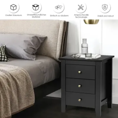 Noční stolek set 2 se 3 zásuvkami noční stolek pro postel s boxovou pružinou 46 x 37 x 65 cm černá