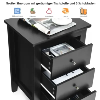 Noční stolek set 2 se 3 zásuvkami noční stolek pro postel s boxovou pružinou 46 x 37 x 65 cm černá