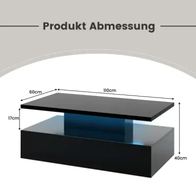 LED konferenční stolek Moderní 2patrový konferenční stolek s vysokým leskem 110 x 60 x 40 cm Černá