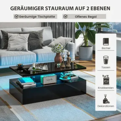 LED konferenční stolek Moderní 2patrový konferenční stolek s vysokým leskem 110 x 60 x 40 cm Černá