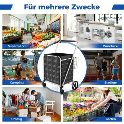 Skládací nákupní vozík na kolečkách s odnímatelnou taškou Oxford a 2 stříbrnými košíky