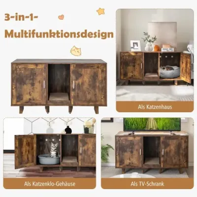 Skříňka pro kočky na odpadkový koš se 2 dvířky a škrábací deskou a vchodem 120 x 52 x 65 cm Šedá