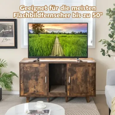 Skříňka pro kočky na odpadkový koš se 2 dvířky a škrábací deskou a vchodem 120 x 52 x 65 cm Šedá