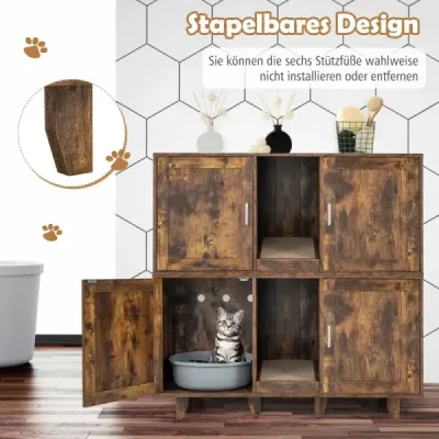Skříňka pro kočky na odpadkový koš se 2 dvířky a škrábací deskou a vchodem 120 x 52 x 65 cm Šedá