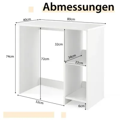 Malý psací stůl se 2 přihrádkami Počítačový stůl Kancelářský stůl PC stůl 80 x 40 x 74 cm Bílý