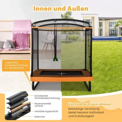 2 v 1 dětská trampolína s houpačkou a bezpečnostní sítí a krytem okrajů oranžová