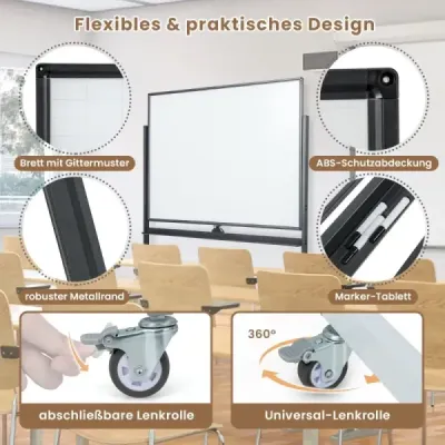 Oboustranná mobilní tabule s mřížkovým vzorem, stojanem a zásobníkem na pera 120 x 90 cm černá