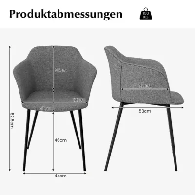 Sada 2 jídelních židlí Čalouněná židle s ergonomickým opěradlem Sivá
