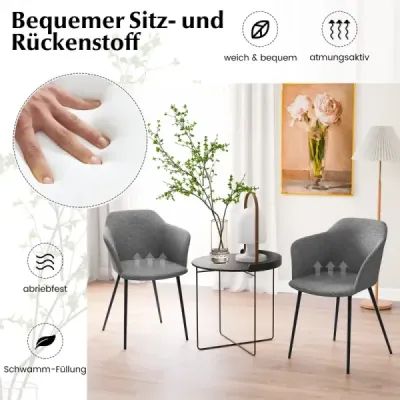 Sada 2 jídelních židlí Čalouněná židle s ergonomickým opěradlem Sivá