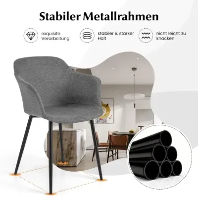 Sada 2 jídelních židlí Čalouněná židle s ergonomickým opěradlem Sivá