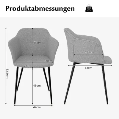 Sada 2 jídelních židlí Čalouněná židle s ergonomickým opěradlem Broken světle šedá