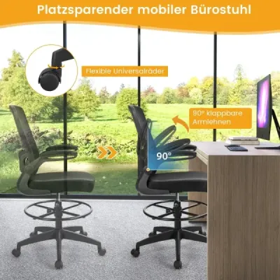 Počítačová židle ze síťoviny s vysokým opěradlem se sklopnými područkami a kroužkem na nohy černá