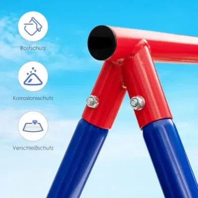 Robustní kovový rám na houpačku Rám na zahradní houpačku ve tvaru A 194 x 184 x 180 cm červená + modrá