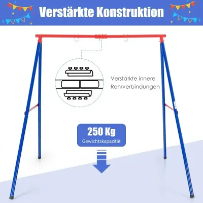 Robustní kovový rám na houpačku Rám na zahradní houpačku ve tvaru A 194 x 184 x 180 cm červená + modrá