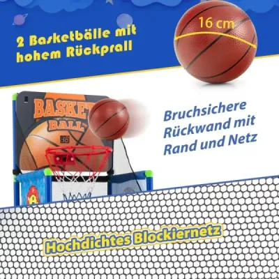 Arkádová basketbalová hra s tabulí a zvukovým efektem včetně 2 basketbalových míčů a pumpy Blue