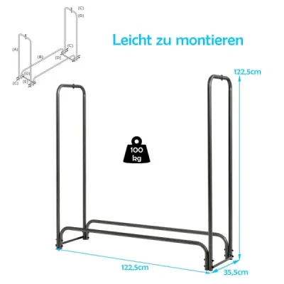 Vnější kovový stojan na palivové dříví s vodotěsným krytem Stojan na palivové dříví 122,5 x 35,5 x 122,5 cm