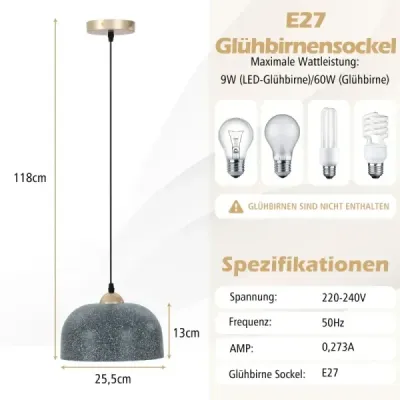 Stropní svítidlo s nastavitelným závěsným kabelem a paticí E27 závěsné svítidlo šedé