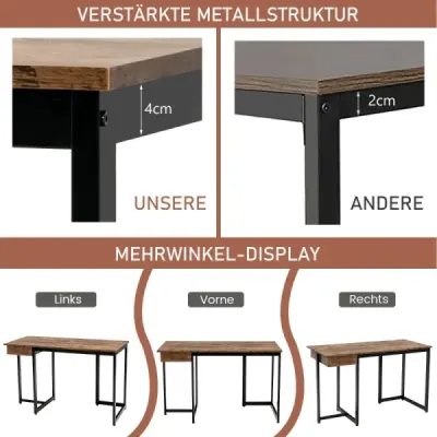 120 cm dlouhý počítačový stůl se zásuvkou a nastavitelnými podložkami Počítačový stůl Rustikální hnědá