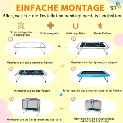 3 v 1 dětská obdélníková trampolína 190 x 124 cm trampolína pro volný čas se sítí modrá + oranžová