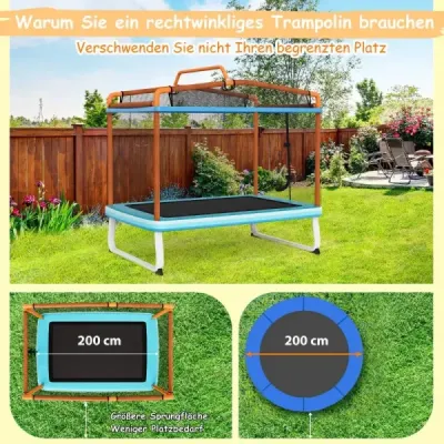 3 v 1 dětská obdélníková trampolína 190 x 124 cm trampolína pro volný čas se sítí modrá + oranžová
