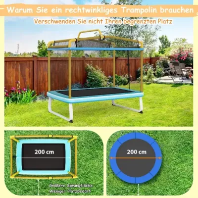 Dětská obdélníková trampolína 3 v 1 190 x 124 cm trampolína pro volný čas se sítí modrá + žlutá