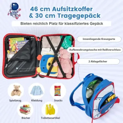 2-dílný dětský kufr + batoh 47 cm dlouhý kufr na kolečkách a 30 cm široký batoh 12"+18" astronauti